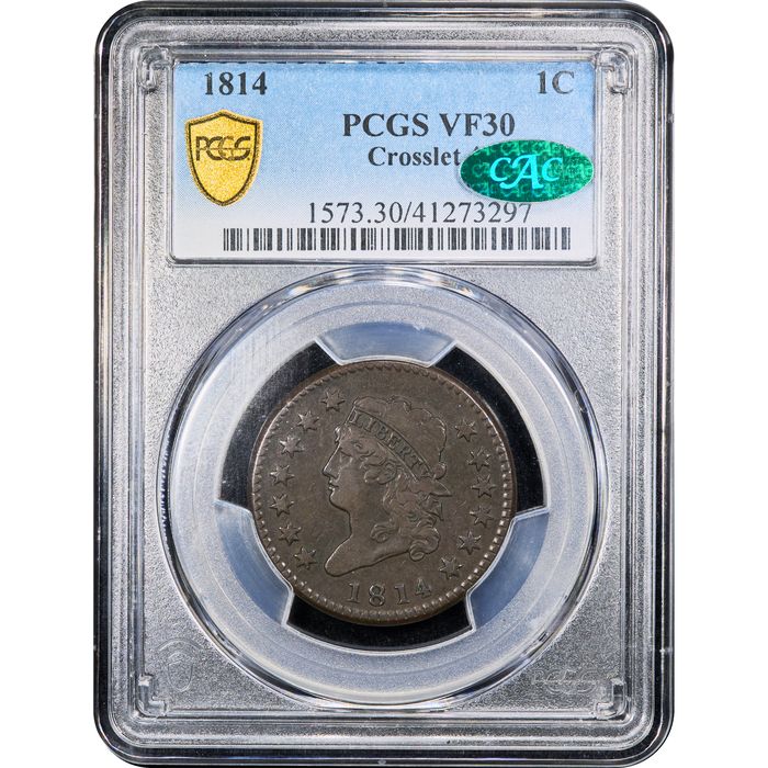 1814 Classic Head Large Cent (1c) Crosslet 4 S-294 Obverse Slab Image