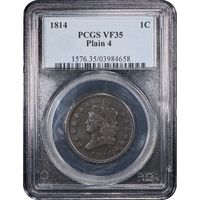 1814 Classic Head Large Cent (1c) Plain 4 S-295 Obverse Slab Image