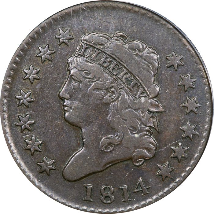 1814 Classic Head Large Cent (1c) Plain 4 S-295 Obverse Image
