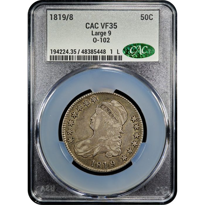 1819/8 Capped Bust Half Dollar (50c) O-102 Large 9 Obverse Slab Image