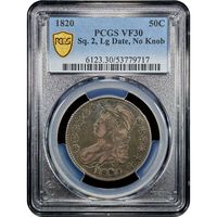 1820 Capped Bust Half Dollar (50c) Sq. 2, Lg Date, No Knob Obverse Image