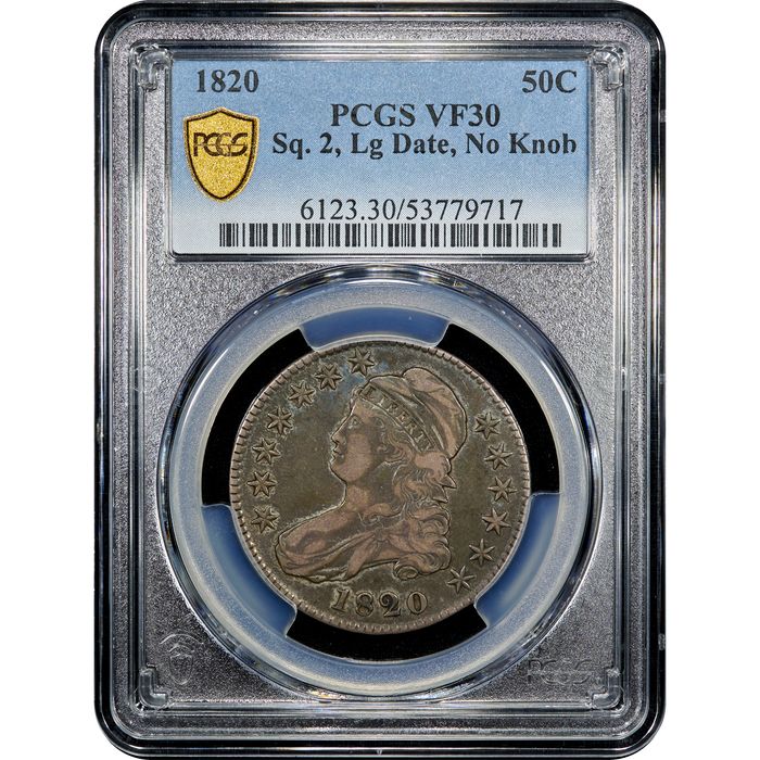 1820 Capped Bust Half Dollar (50c) Sq. 2, Lg Date, No Knob Obverse Image