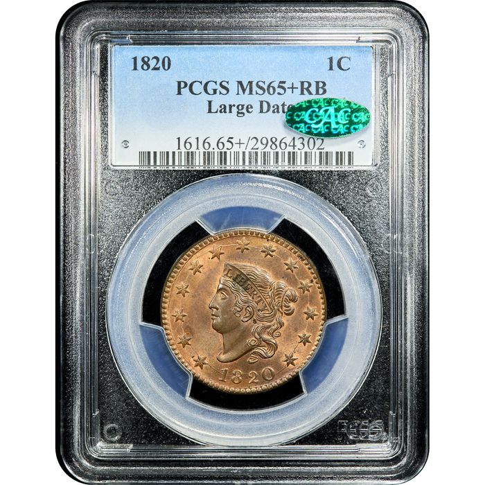 1820 Coronet Large Cent (1c) Large Date Obverse Slab Image