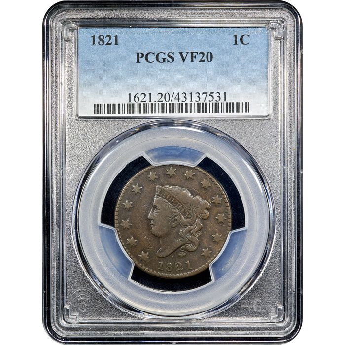 1821 Coronet Large Cent (1c) Obverse Slab Image