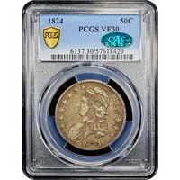 1824 Capped Bust Half Dollar (50c) Obverse Slab Image