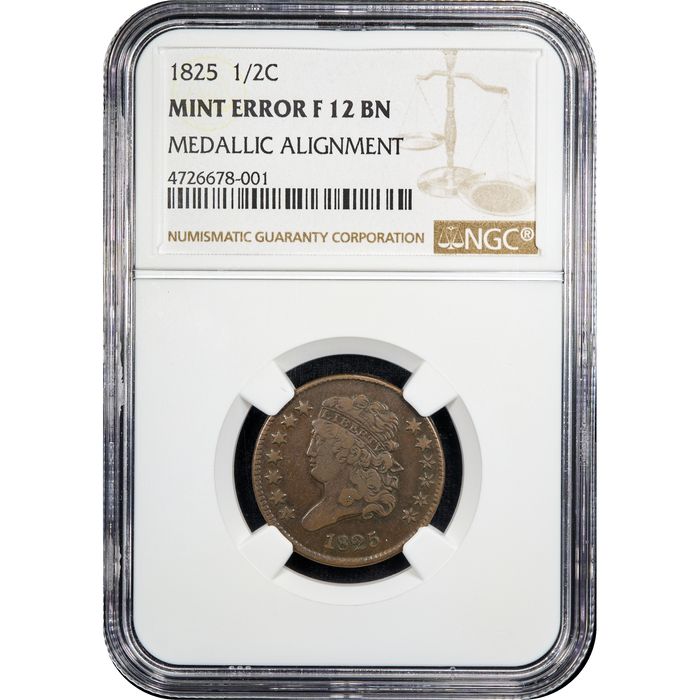1825 Classic Head Half Cent (1/2c) Error - Medallic Alignment Obverse Image