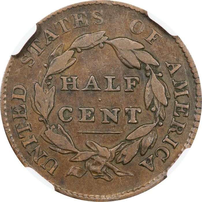 1825 Classic Head Half Cent (1/2c) Error - Medallic Alignment Photo 4