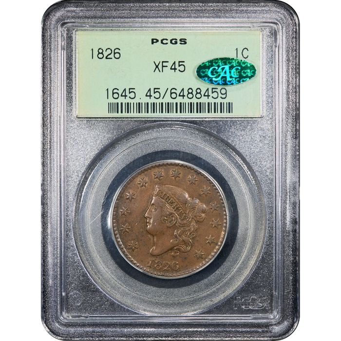 1826 Coronet Large Cent (1c) N-7 OGH Obverse Image