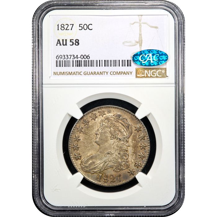 1827 Capped Bust Half Dollar (50c) Curl Base 2 Obverse Slab Image