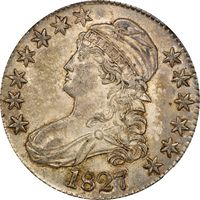 1827 Capped Bust Half Dollar (50c) Curl Base 2 Obverse Image