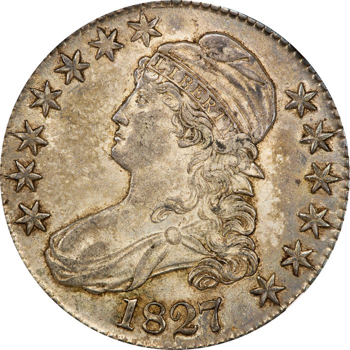1827 Capped Bust Half Dollar (50c) Curl Base 2 Obverse Image