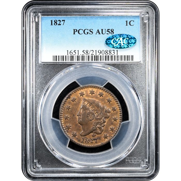 1827 Coronet Large Cent (1c) Obverse Slab Image