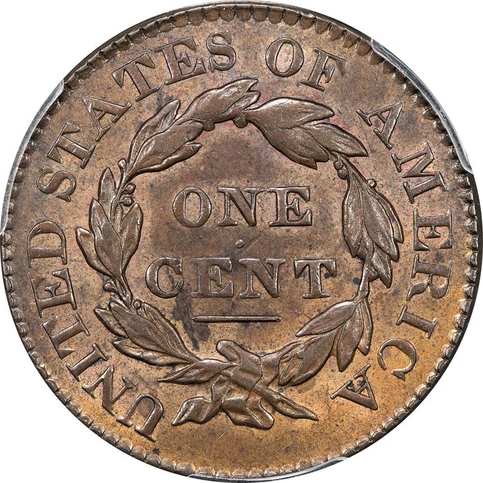 1827 Coronet Large Cent (1c) Reverse Image