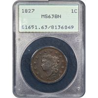 1827 Coronet Large Cent (1c) Rattler Obverse Slab Image