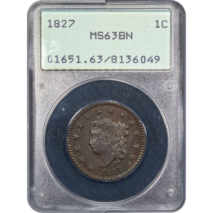 1827 Coronet Large Cent (1c) Rattler Obverse Slab Image