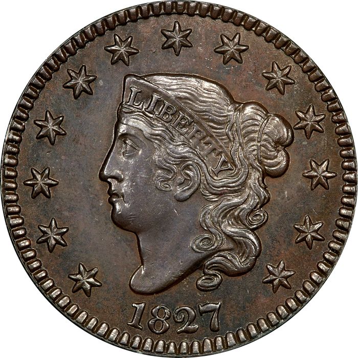 1827 Coronet Large Cent (1c) Rattler Obverse Image