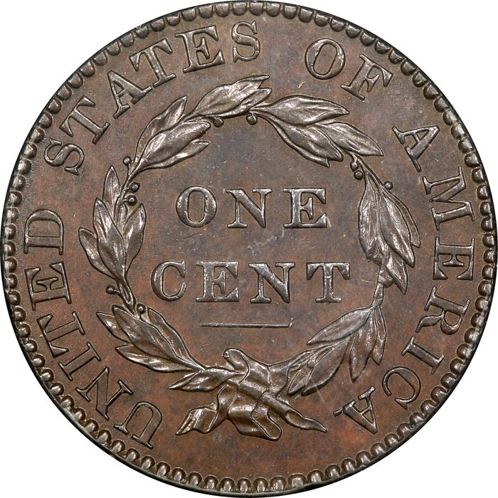1827 Coronet Large Cent (1c) Rattler Reverse Image
