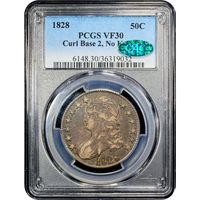 1828 Capped Bust Half Dollar (50c) Curl Base 2, No Knob Obverse Image