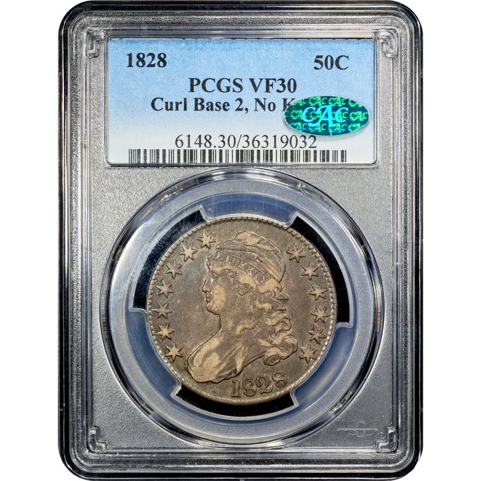 1828 Capped Bust Half Dollar (50c) Curl Base 2, No Knob Obverse Image