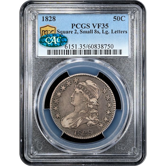 1828 Capped Bust Half Dollar (50c) Square 2, Small 8s, Lg. Letters Obverse Slab Image