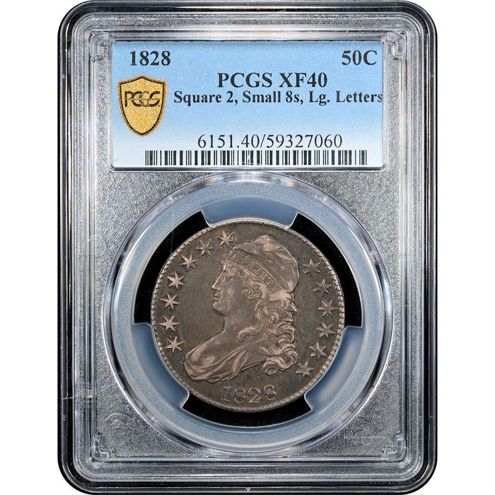 1828 Capped Bust Half Dollar (50c) Square 2, Small 8s, Lg. Letters Obverse Slab Image