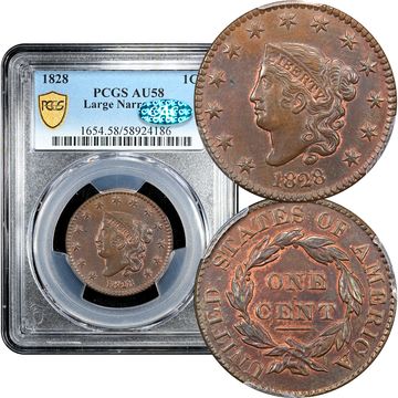 1828 Coronet Large Cent (1c) Large Narrow Date Composite Image