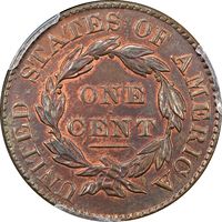 1828 Coronet Large Cent (1c) Large Narrow Date Reverse Image