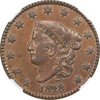 1828 Coronet Large Cent (1c) N-5 Obverse Image