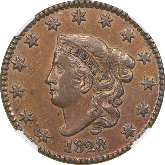1828 Coronet Large Cent (1c) N-5 Obverse Image