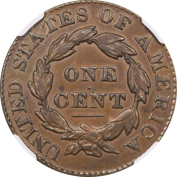 1828 Coronet Large Cent (1c) N-5 Reverse Image