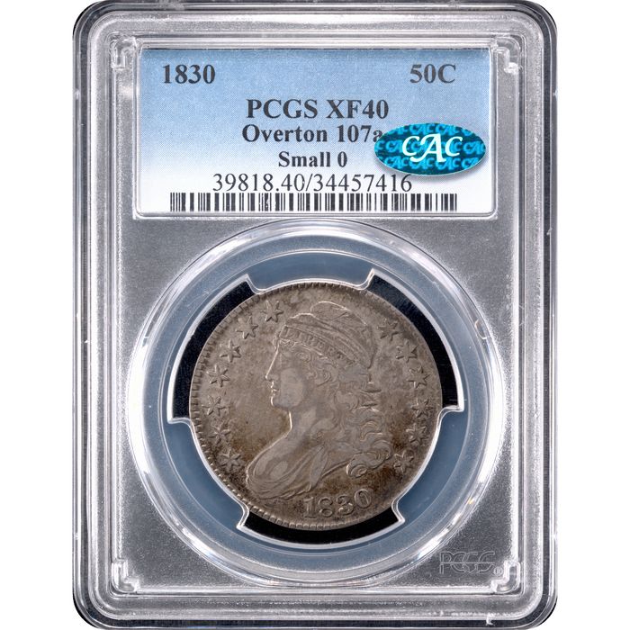 1830 Capped Bust Half Dollar (50c) Small 0 O-107 Obverse Slab Image