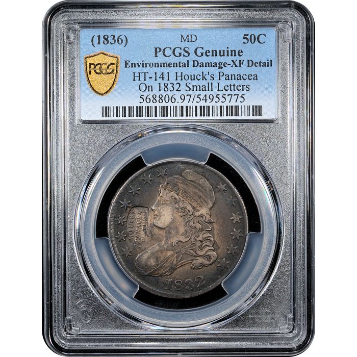 1832 Capped Bust Half Dollar (50c) Small Letters HT-141 Houck's Panacea Obverse Slab Image