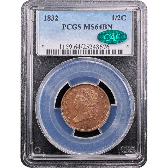 1832 Classic Head Half Cent (1/2c) Obverse Slab Image