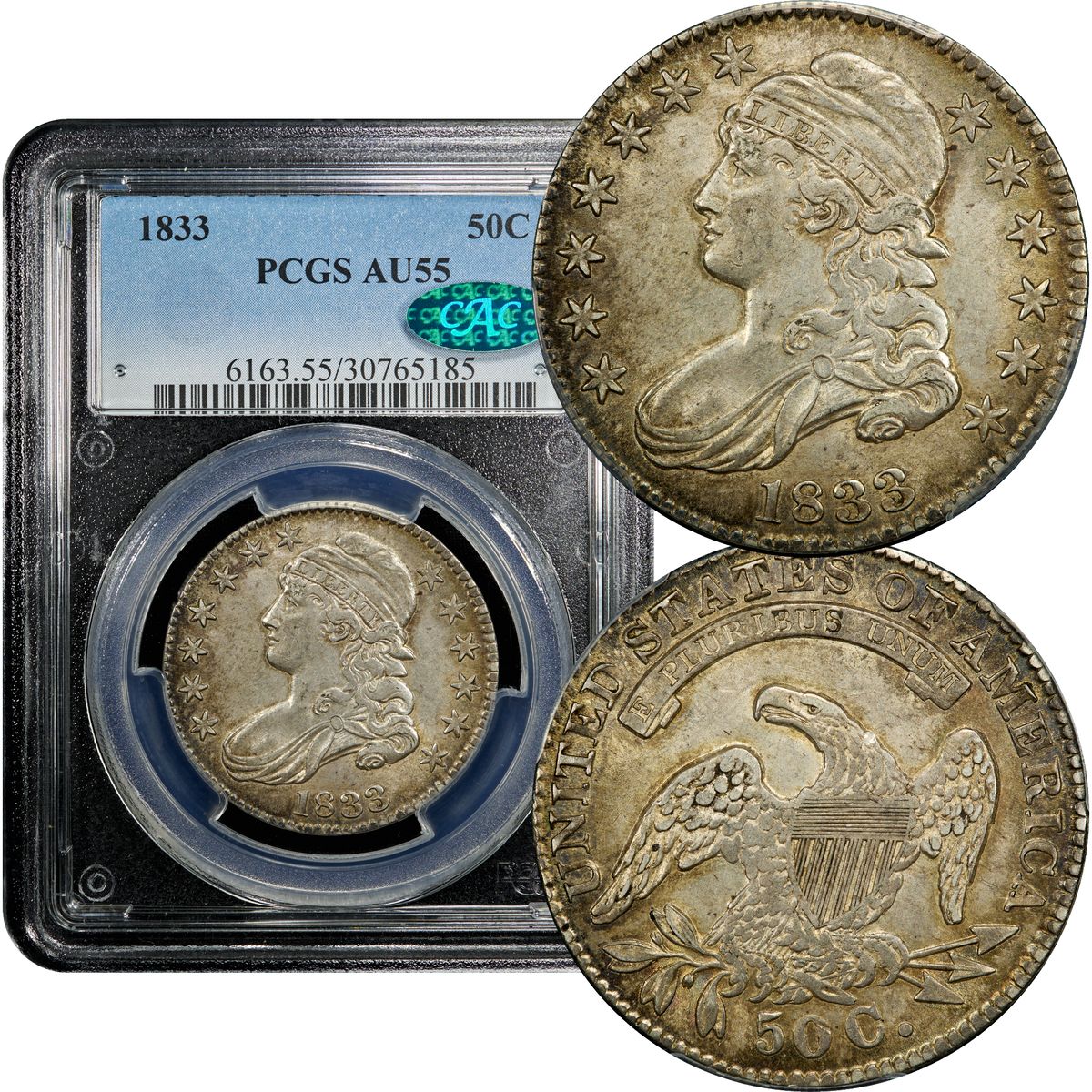 1833 Capped Bust Half Dollar 50c PCGS AU55 CAC