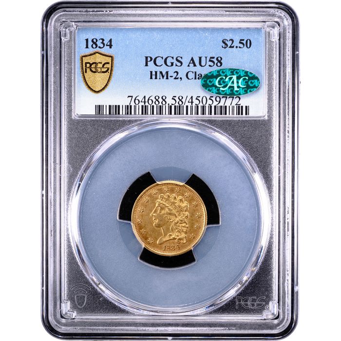 1834 Classic Head Gold Quarter Eagle ($2.50) Obverse Slab Image