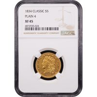 1834 Plain 4 Classic Head Gold Half Eagle ($5) Obverse Slab Image