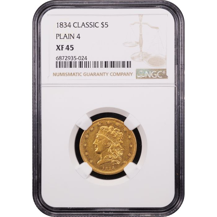 1834 Plain 4 Classic Head Gold Half Eagle ($5) Obverse Slab Image