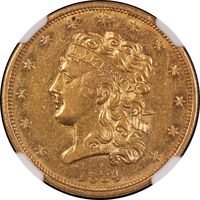 1834 Plain 4 Classic Head Gold Half Eagle ($5) Obverse Image