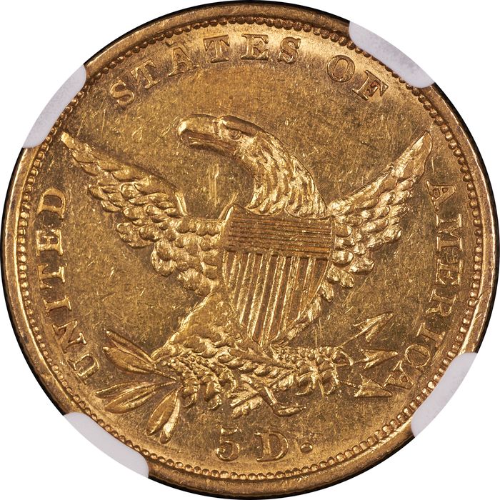 1834 Plain 4 Classic Head Gold Half Eagle ($5) Reverse Image