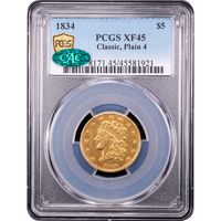 1834 Plain 4 Classic Head Gold Half Eagle ($5) Obverse Slab Image