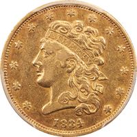 1834 Plain 4 Classic Head Gold Half Eagle ($5) Obverse Image