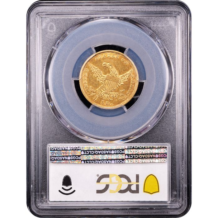 1834 Plain 4 Classic Head Gold Half Eagle ($5) Reverse Slab Image