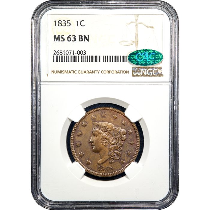 1835 Coronet Large Cent (1c) Head of 1836 Obverse Image