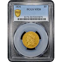 1836 Classic Head Gold Half Eagle ($5) Obverse Image