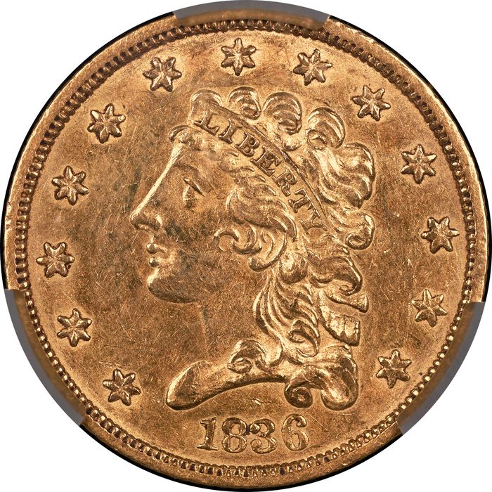 1836 Classic Head Gold Quarter Eagle ($2.50) Block 8 Obverse Image