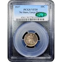 1837 Seated Liberty Dime (10c) No Stars, Large Date Obverse Slab Image