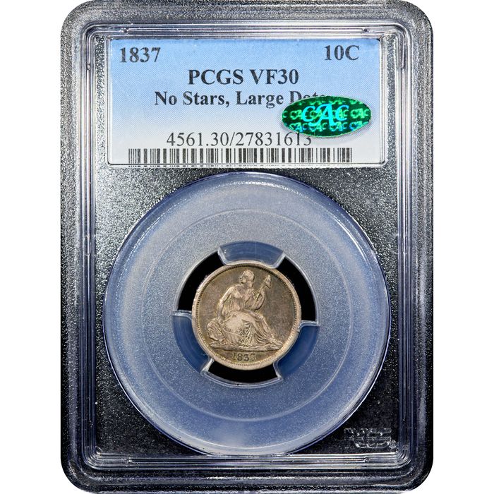 1837 Seated Liberty Dime (10c) No Stars, Large Date Obverse Slab Image