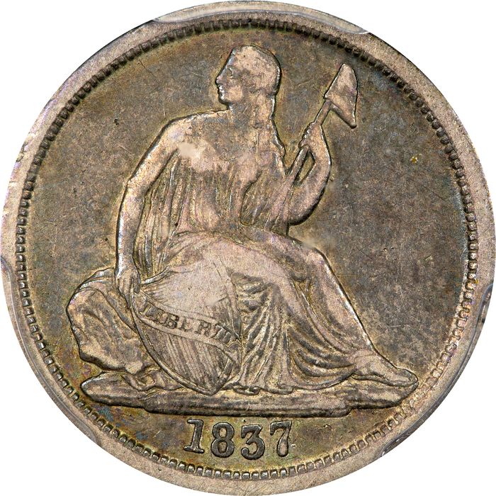 1837 Seated Liberty Dime (10c) No Stars, Large Date Obverse Image