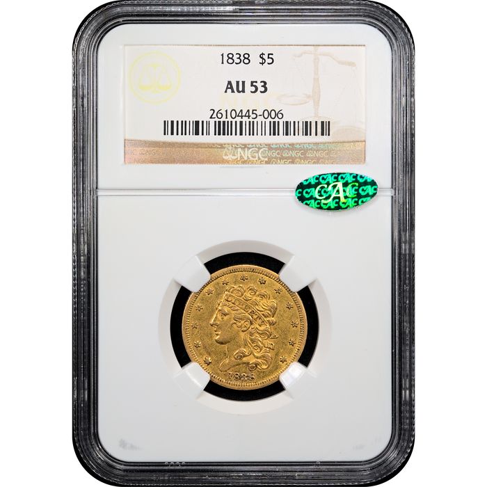 1838 Classic Head Gold Half Eagle ($5) Obverse Slab Image