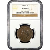 1838 Coronet Large Cent (1c) Obverse Slab Image